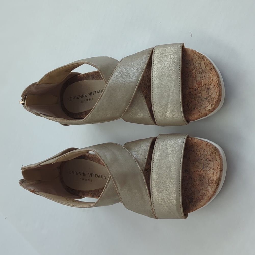 Adrienne Vittadini Sport Claud Metallic Cork Zip Heel Sandal 7.5M Metallic Taupe - Picture 8 of 16